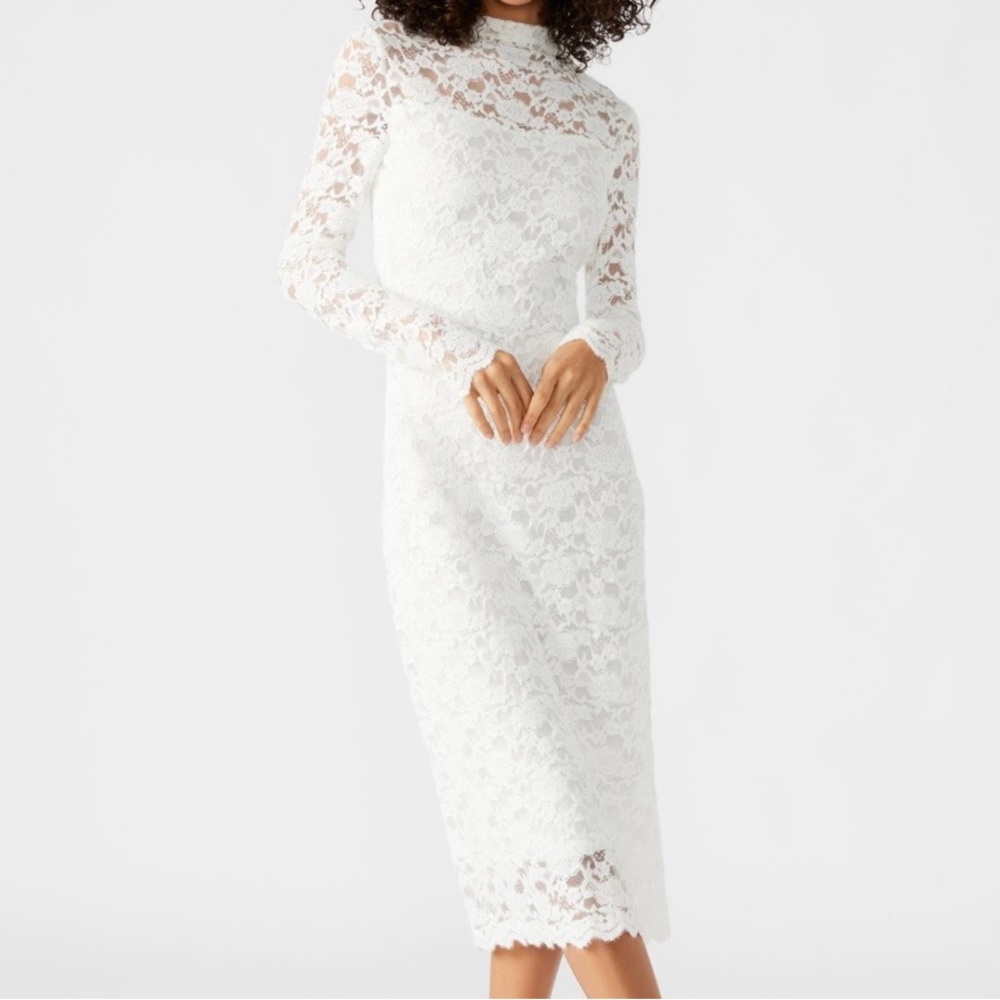 🆕 Steve Madden White Floral Lace Midi Dress Bodycon Lined Elegant Bridal Size M - Picture 1 of 17